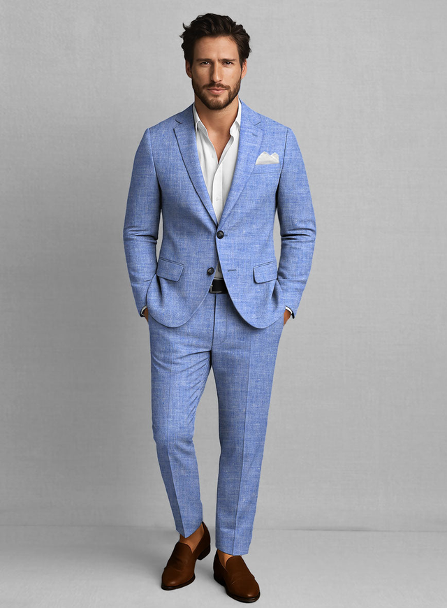 Italian Nile Blue Linen Suit