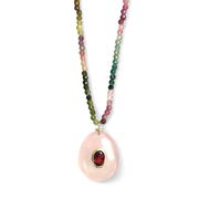 New! Triple Gemstone Beaded Choker-Rose Quartz & Garnet