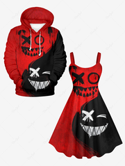 Halloween Costume Colorblock Ghost Face Graffiti Print Plus Size Matching Outfit For Couples
