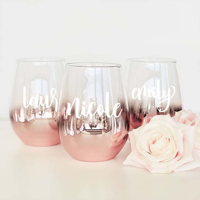 Personalized Rose Gold Stemless Glass