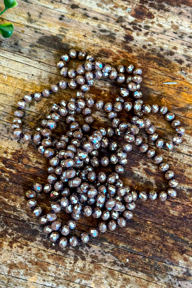 Knotted Beaded Necklace - Brown
