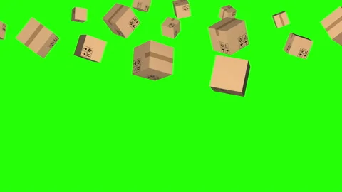 Green screen delivery falling box shipping package e-commerce 3d