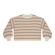 Boxy Crop Sweater - Honeycomb Stripe - Natural / Shell / Dusty Blue / Saddle - FINAL SALE
