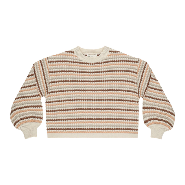 Boxy Crop Sweater - Honeycomb Stripe - Natural / Shell / Dusty Blue / Saddle - FINAL SALE