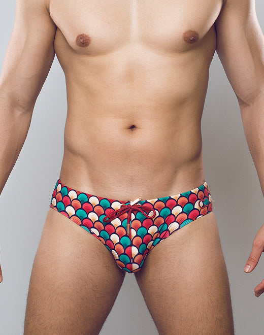 V10 Print Swim Brief - Retro Red