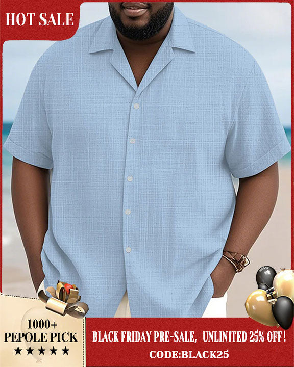 Men's Plus Size Daily Solid Color Short Sleeve Bamboo Hemp Texture Shirt