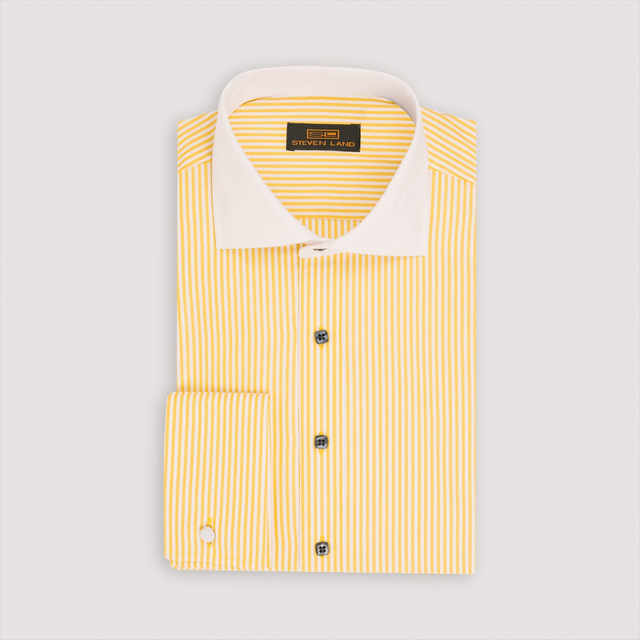 The Corcoran Dress Shirt | White Contrast Spread Collar | French Cuff | 100% Cotton | Marigold