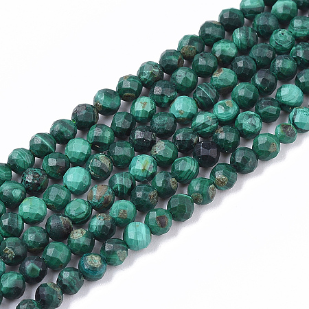 ARRICRAFT Natural Malachite Beads Strands, Faceted, Round, 3mm, Hole: 0.4mm, about 133pcs/strand, 15.16 inches(38.5cm)