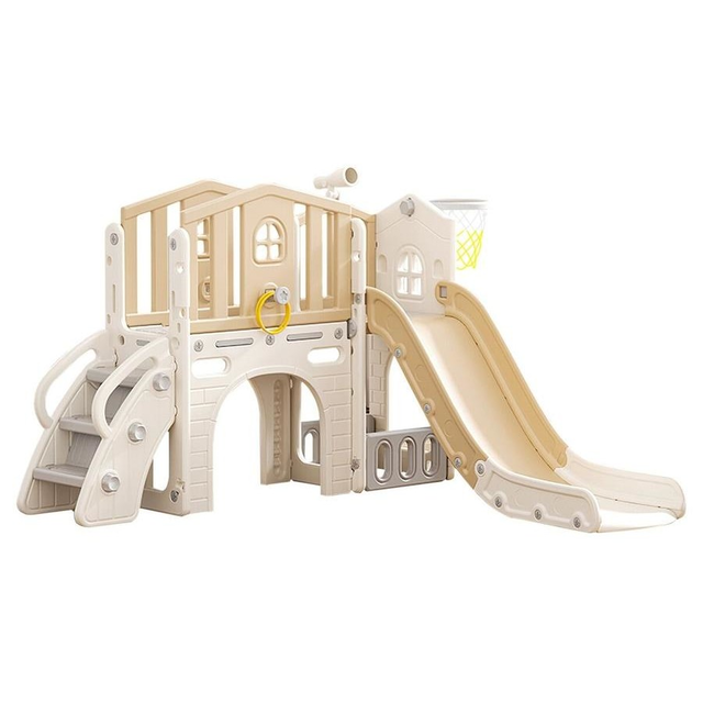 7 in 1 Kids Slide Set Ladder Steps Basketball Hoop Playground Activity Centre Telescope Ring Toss Tunnel Indoor Outdoor Toy Playset