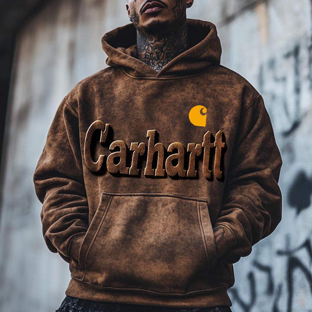 Carhartt Men's Vintage 3d Embossed Distressed Heavy Metal Color Hoodie