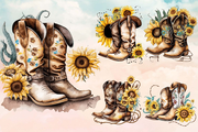 Cowboy Boots Sunflower Watercolor