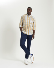 Long Sleeve Crepe Check Shirt in Dusky Blue