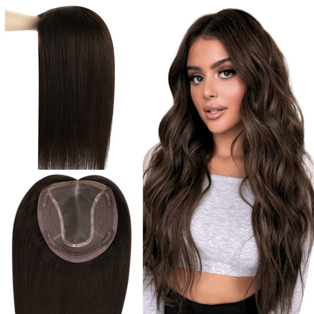 Full Shine Virgin 6*7 Inch For Women Hair Loss Real Human Hair Toppers Darkest Brown（#2）