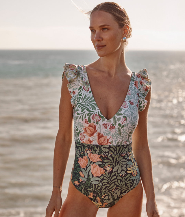 The Long Torso Ruffle Backflip - Bower in Seaglass & Watermelon