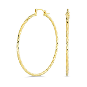 Creole Twisted Rope Hoop Huggie Earrings Gold Plated Brass Lightweight 2.5 Inch