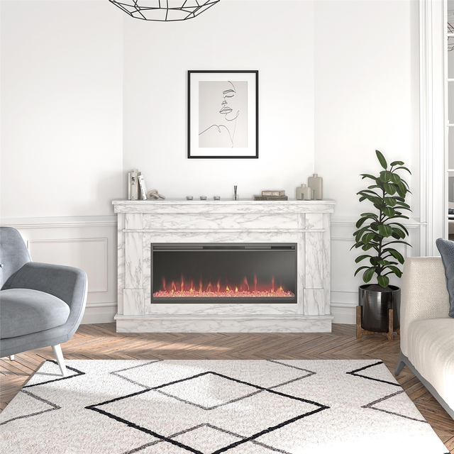 Waverly Wide Electric Fireplace + Mantle