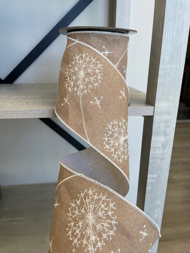 4" Embroidered Dandelion Ribbon - 5yd