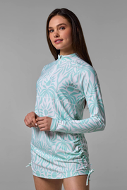 Women's Ruche Long Sleeve Swim Shirt | Honeydew American Palm