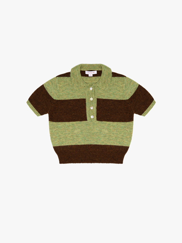 Molly Polo Sweater - Mocha/Pistachio Stripe