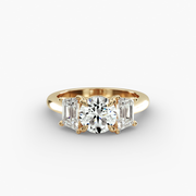 Three-Stone Trapezoid Sidestone Lab-Grown Diamond Engagement Ring in 14K Yellow Gold (1 ct. tw.)