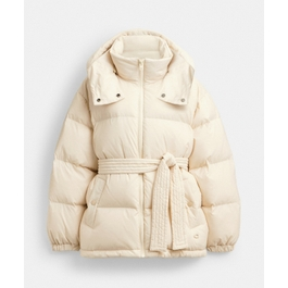 Mid Length Belted Down Jacket In Recycled Polyamide