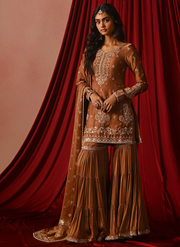 Brown Embroidered Satin Gharara Suit