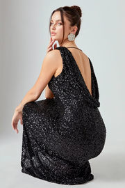 Open Back Sleeveless Sequins Maxi Dress