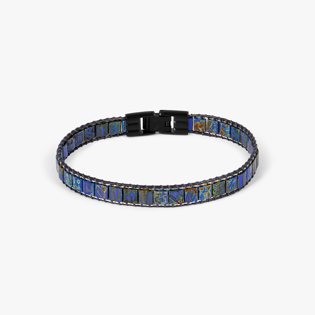 Mosaic Bracelet In IP Black Plated With Blue Glass Beads