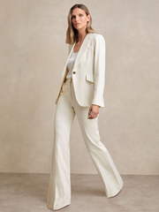 Petite Wide Leg Tailored Trousers in Cream