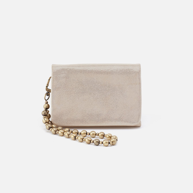 Ross Bead Wristlet In Metallic Leather - Sand Shimmer
