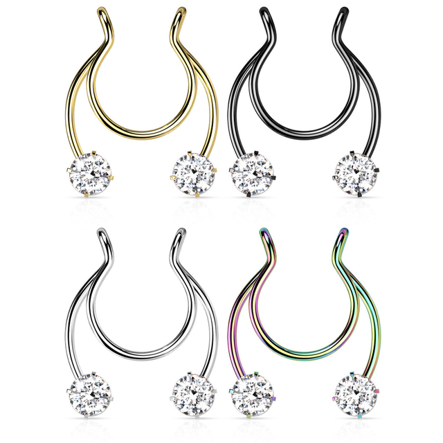 CZ Fake Clip On Nipple Ring Septum Non Piercing Horseshoe 4mm Sold Individually