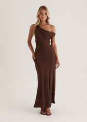 Sarai One Shoulder Maxi Dress - Chocolate