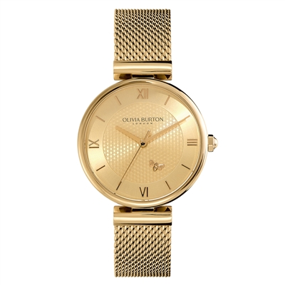 Gold T-Bar Light Gold Dial Honeycomb and Bee Detail Watch