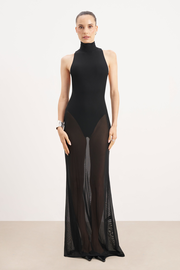Sheer High Neck Racerback Gown - Black