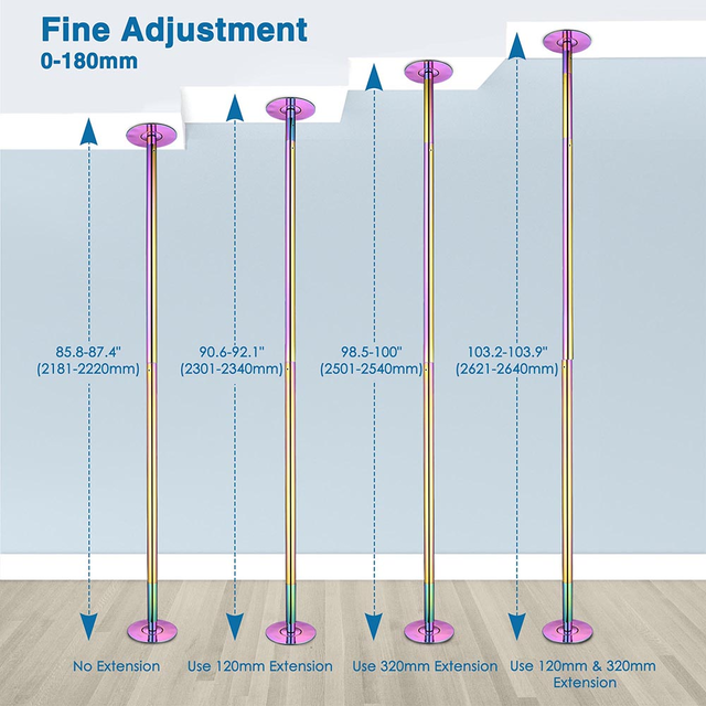 TheLAShop Iridescent Dance Pole Static and Spinning Dance Pole 45mm