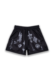 CRUCIFIX MESH SHORTS - BLACK