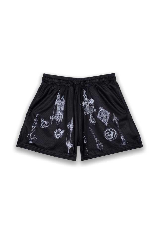 CRUCIFIX MESH SHORTS - BLACK