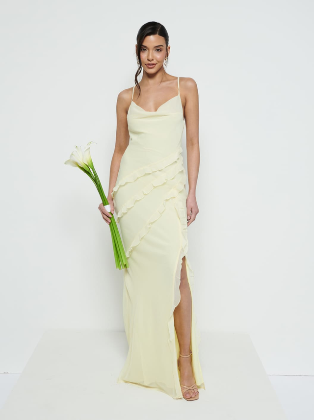 Constance Ruffle Chiffon Maxi Bridesmaid Dress - Lemon