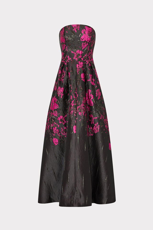 Winona Floral Jacquard Strapless Gown