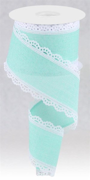 White Mint Green - Scalloped Edge Royal Burlap Ribbon - 2-1/2 Inch x 10 Yards