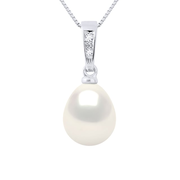Pendant Jewellery Diamonds 0,01 Cts - Real Cultured Freshwater Pearl Pear 8-9 mm
