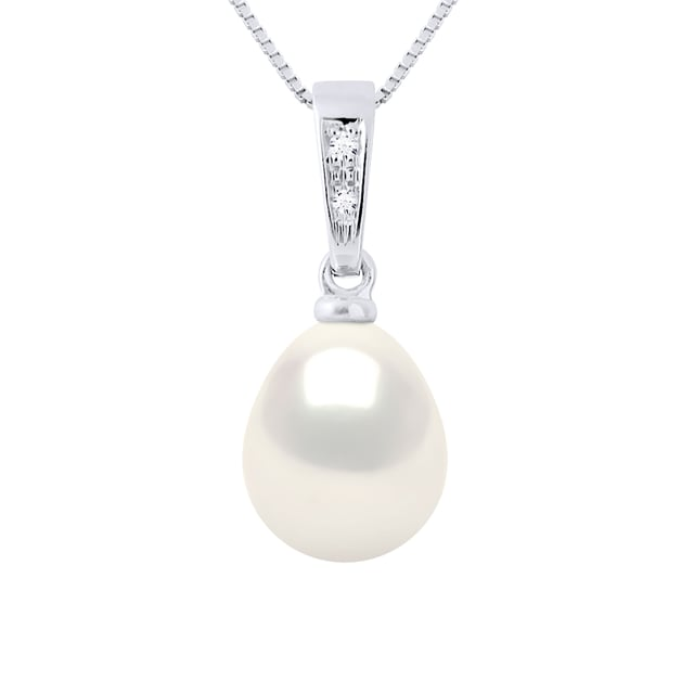 Pendant Jewellery Diamonds 0,01 Cts - Real Cultured Freshwater Pearl Pear 8-9 mm