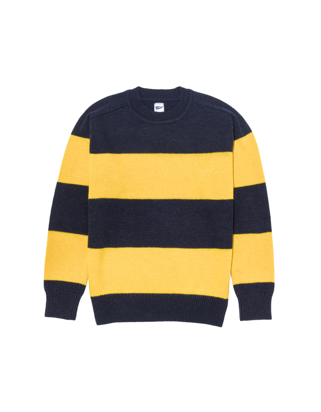 RUGBY STRIPE CREW NECK SWEATER - YELLOW/NAVY