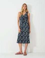 Flora Twist-Detail Jersey Dress in Navy Barg