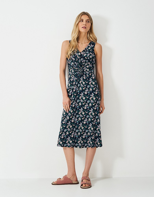 Flora Twist-Detail Jersey Dress in Navy Barg