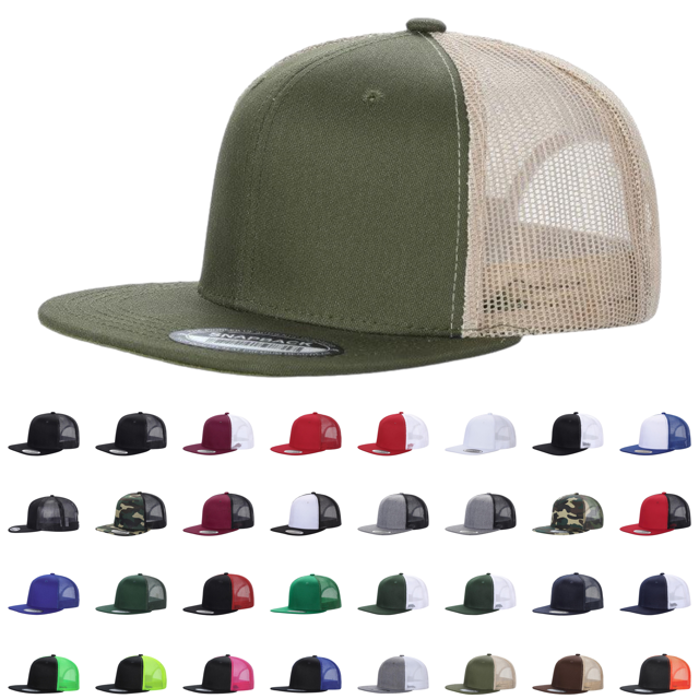 Unbranded 6-Panel Trucker Hat, Blank Flat Bill Mesh Cap