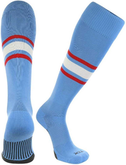 TCK Dugout Knee High Socks Pattern E - Columbia Blue Scarlet White