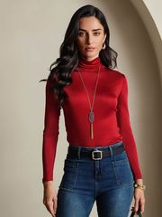 Silk Blend High Neck Long-Sleeved T-Shirt