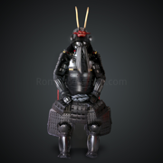 Tsukahara Bokuden All Black Samurai Armor Tosei Gusoku Style Demon Maedate with long horn