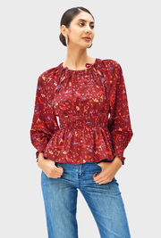 Fox floral print crepe smocked peplum blouse